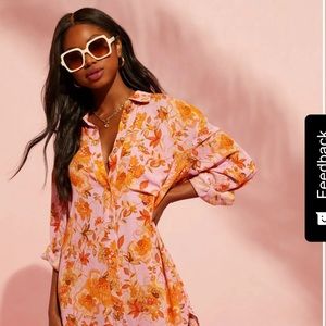 Queen retro floral fitted shirt dress